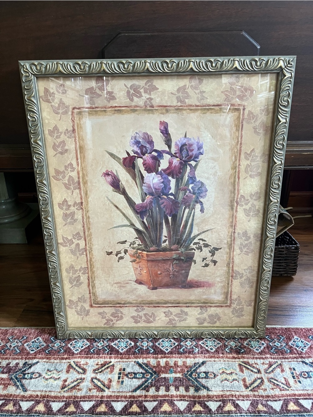 Vintage Home Interior Framed Purple Iris Botanical Wall Art - Home Accents